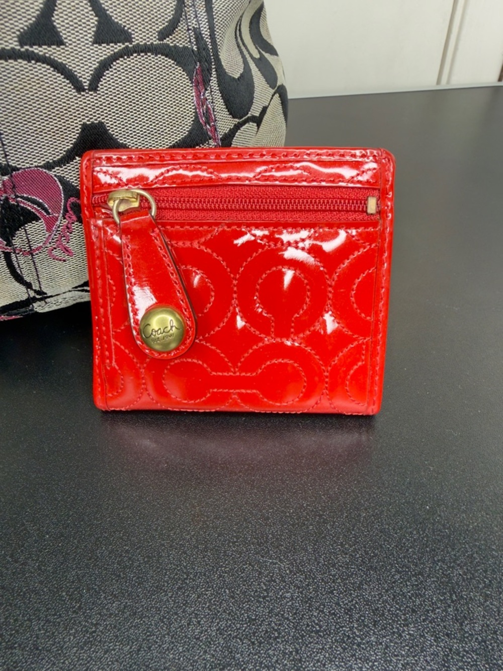 Coach Poppy Signature Tote with Red Patent Coach Wallet - Picture 10 of 12